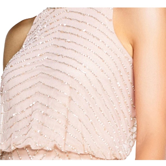 Adrianna Papell Art Deco Beaded Blouson Dress with Halter - Picture 4 of 11